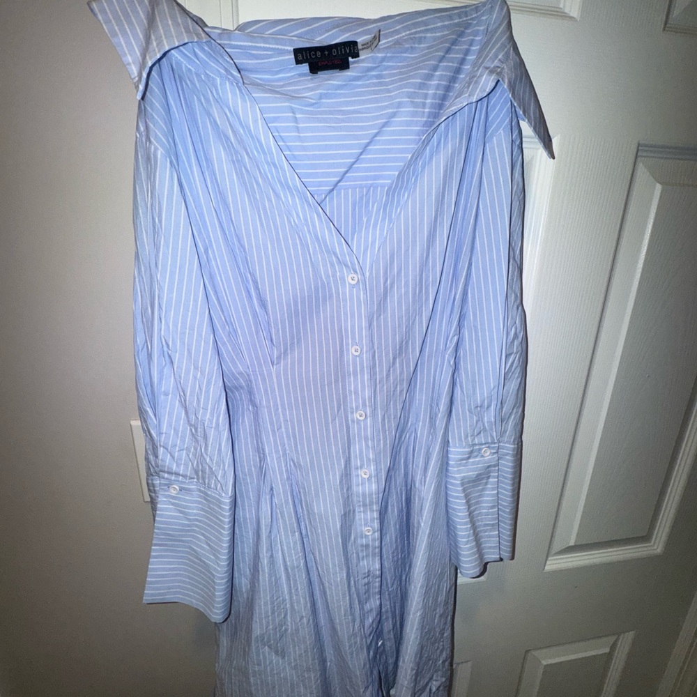 Alice + Olivia Blue Striped Shirt Dress